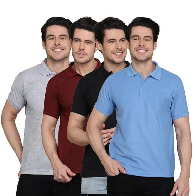 Polo Neck T-Shirt (Multicolor, M) (Pack of 4)